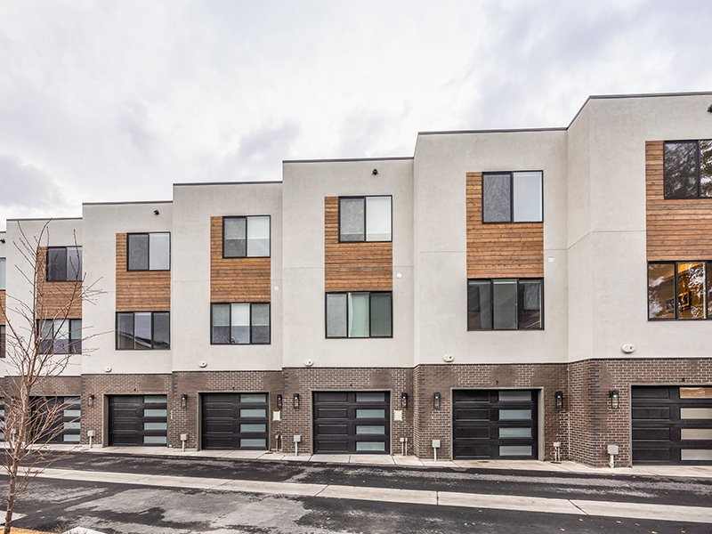 Garage parking at 23 Views Townhomes in Cottonwood Heights featuring modern townhomes with private attached two-car garages.