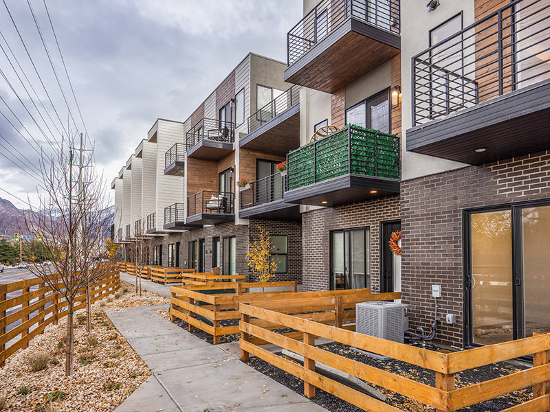 Homes near Big Cottonwood Canyon at 23 Views Townhomes featuring modern patios, private outdoor spaces, and boutique community living in Cottonwood Heights.
